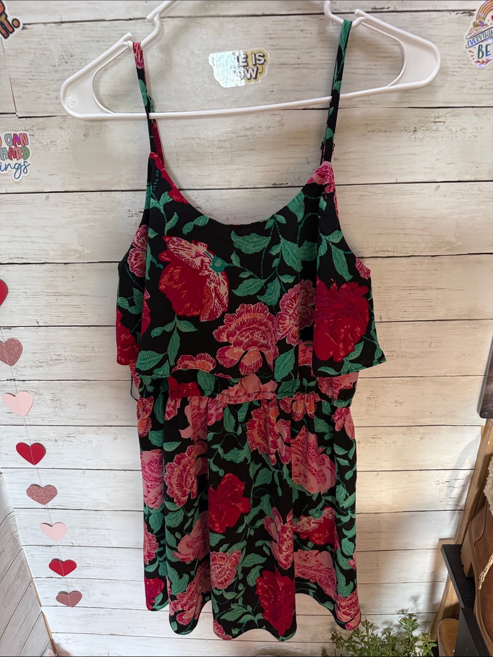 Black Floral Spaghetti Strap Mini Dress